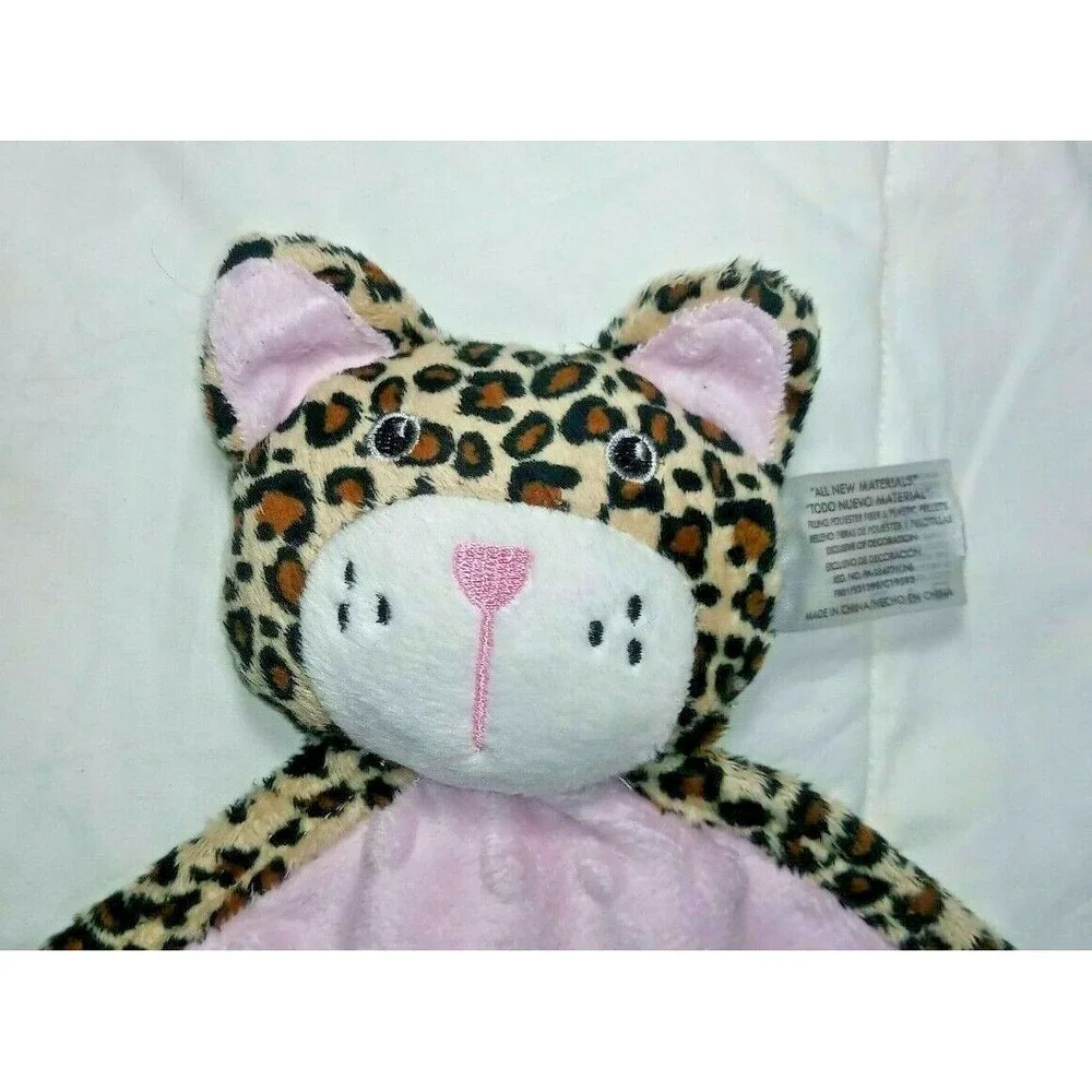 BABY ESSENTIALS Girl Leopard Print Cat Rattle Lovey Security Blanket Toy Pink